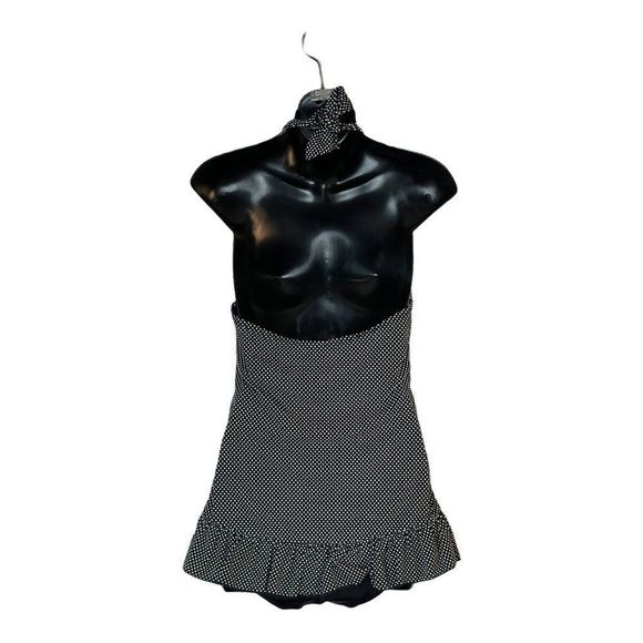 Fashion Bug Womens Black White Polka Dot One Piece Bathing Suit Swim Suit 6 - Picture 10 of 13